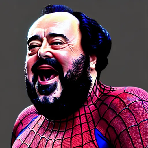 Image similar to luciano pavarotti as spiderman, highly detailed, 8 k