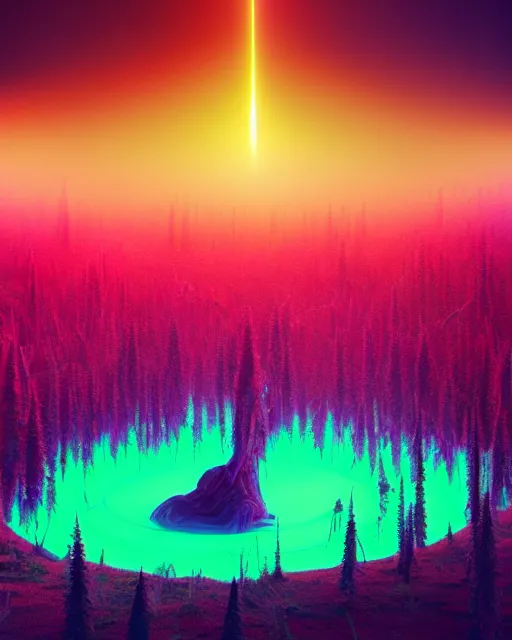 Image similar to mother nature cries out in agony. wide shot, detailed, sharp, 8 k, digital art by beeple. psychedelic colors