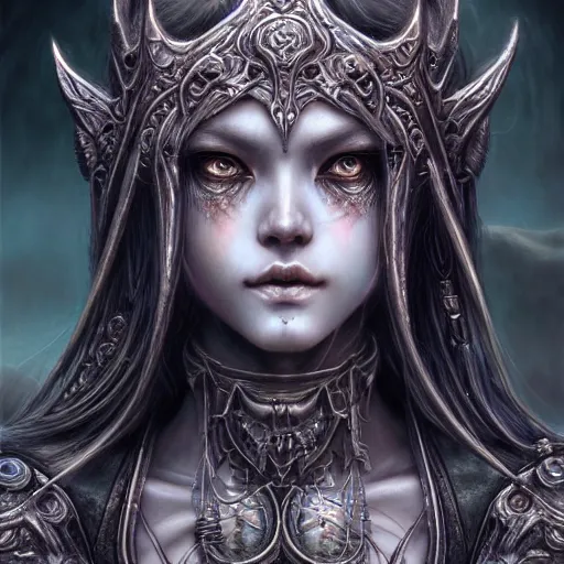 Image similar to a highly detailed long shot photo of chthonic warcraft female character by ayami kojima, beksinski, giger, intricate, digital painting, artstation, intricate, concept art, smooth, sharp focus, illustration