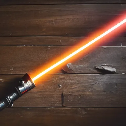 Prompt: a real light saber on a wooden table, 4k, high detail, high-resolution photograph, professional photography, ultra-detail