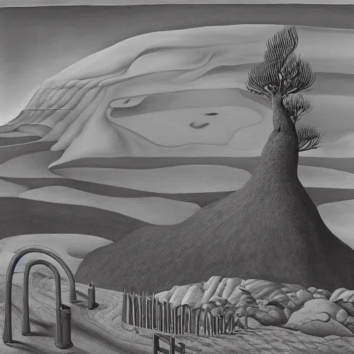 Image similar to A Surreal Landscape by Charles Addams