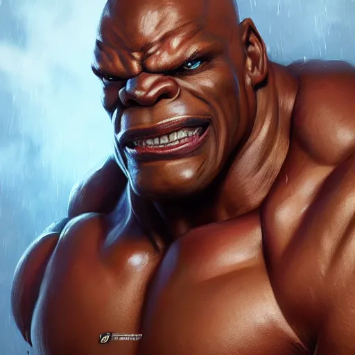 Prompt: character portrait of a huge muscular menacing Doomfist from Overwatch, white face paint, intricate, wild, highly detailed, digital painting, artstation, upper body, concept art, smooth, sharp focus, illustration, art by artgerm and greg rutkowski and alphonse mucha