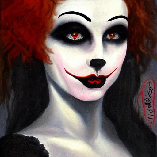 Prompt: goth clown girl, classic painting, highly detailed