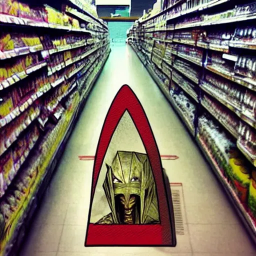 Image similar to pyramid head from silent hill shopping at a grocery store