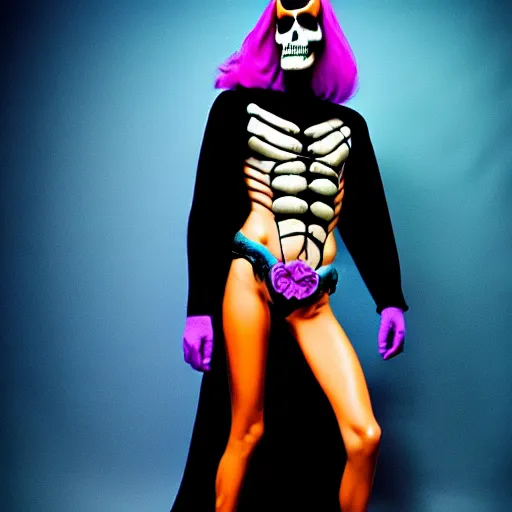 Image similar to glamour fashion modeling photo of skeletor