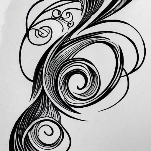 Prompt: an art nouveau tattoo design of birds flying in a simple spiral, ink, line art _ h 7 2 0