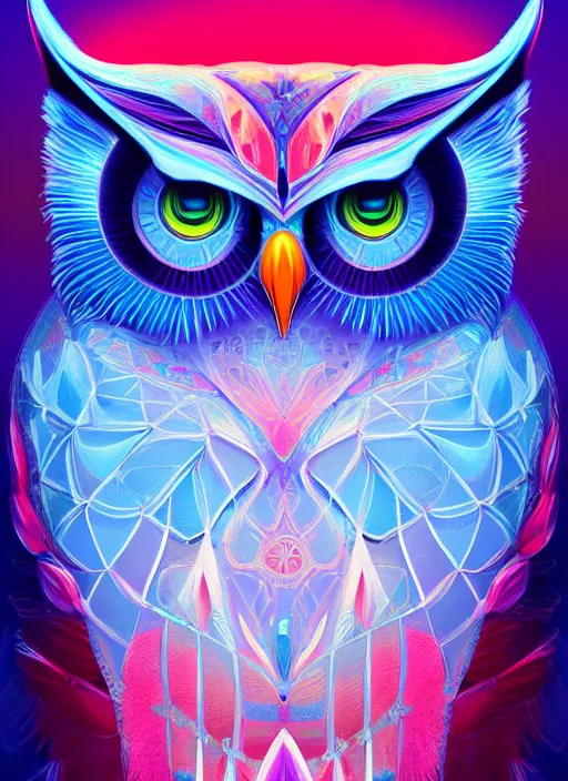 Image similar to symmetry!! product render poster vivid colors divine proportion owl, ice and snow, glowing fog intricate, elegant, highly detailed, digital painting, artstation, concept art, smooth, sharp focus, illustration,