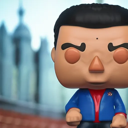 Image similar to 3 d render of funko pop figurine of hugo chavez. realistic. photo. photorealistic. detailed. high quality. high resolution. lossless quality. lossless. 8 k. hdr. 4 k. 8 k resolution. 1 6 k resolution