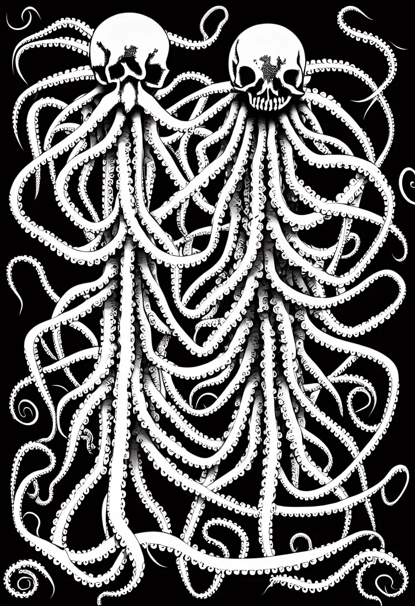 Image similar to fillmore concert poster, realistic symmetrical octopus skeleton, vector art, sticker design, 8k, highly detailed