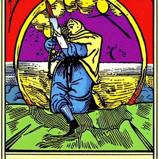 Prompt: tarot card fool graphic design vintage cursed