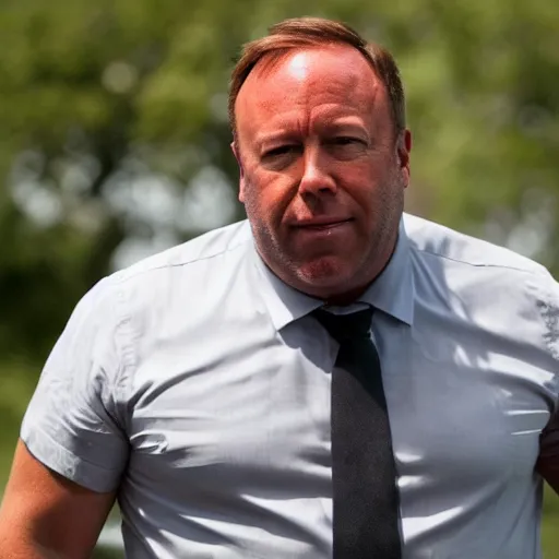 Prompt: alex jones looking at gay frogs