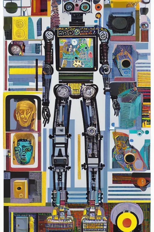 Image similar to a diagram of a robot body with various parts, cyberpunk art by eduardo paolozzi, behance contest winner, computer art, greeble, steampunk, poster art, james turrell, robert rauschenberg, andy warhol, pop art, czechoslovakia, surrealism, milton glaser, graphic design