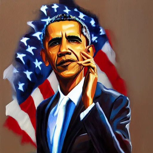 Image similar to zoomer obama, oil on canvas, trending on artstation