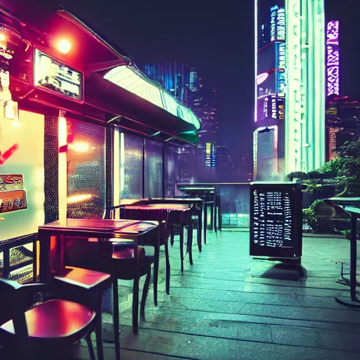 Image similar to Cyberpunk Cafe Terrace at night