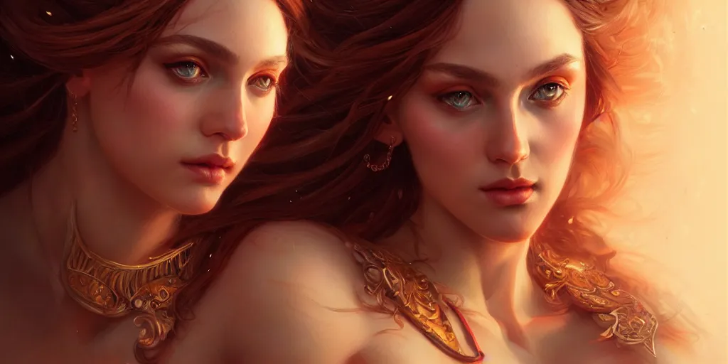 Image similar to portrait of a seductive and powerful aphrodite, detailed intricate illustration, detailed illustration, hd, 4 k, digital art, overdetailed art, by greg rutkowski, by loish, complementing colors, trending on artstation, deviantart