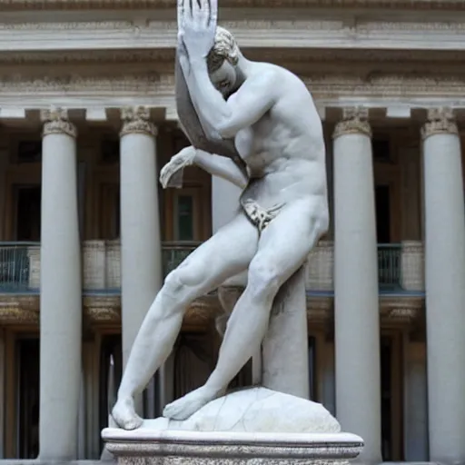 Prompt: a marble statue dabbing