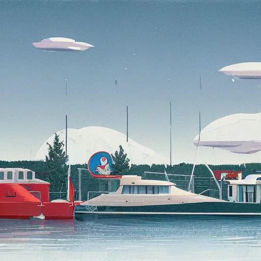 Image similar to yachting club by simon stalenhag