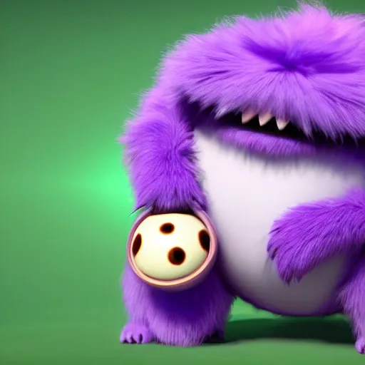 Image similar to a purple fluffy monster, adorable and cute, pixar, octane render, 4k