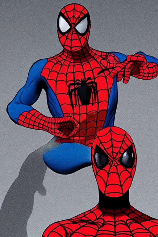 Image similar to Steve Jobs as unmasked Spiderman holding a bitten apple