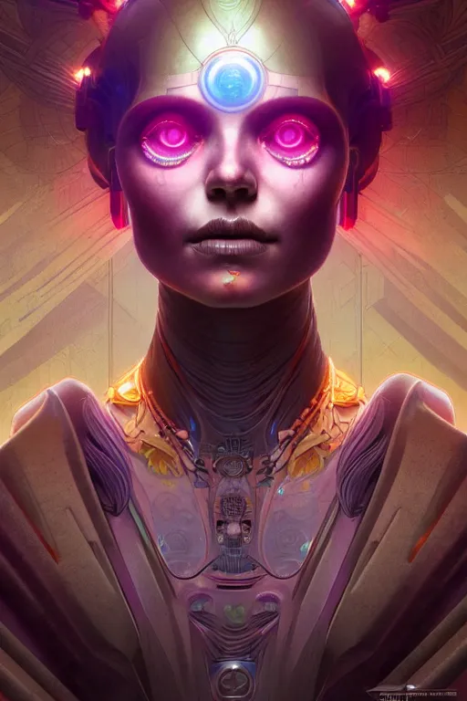 Image similar to ultra detailed female android deity, scifi octane _ render dia _ de _ los _ muertos asymmetrical intricate concept _ art triadic _ color, art by artgerm and greg rutkowski and alphonse mucha, 8 k