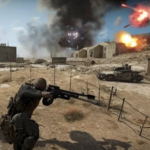 Image similar to first - person shooter game about ww 3