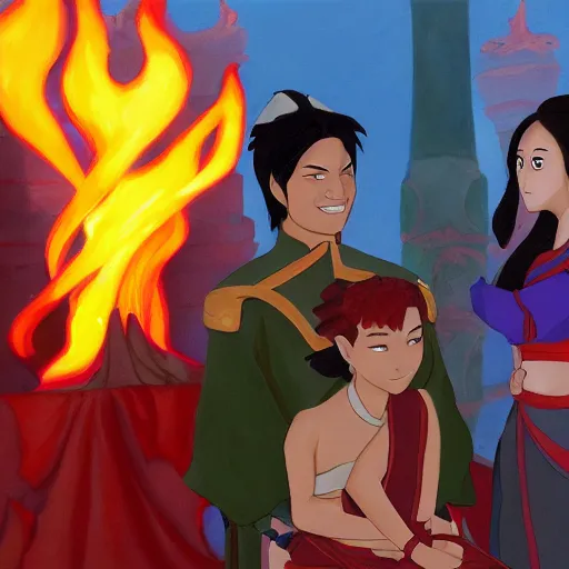 Image similar to oil painting of the wedding of fire lord zuko and katara in the fire nation, studio mir, oil painting