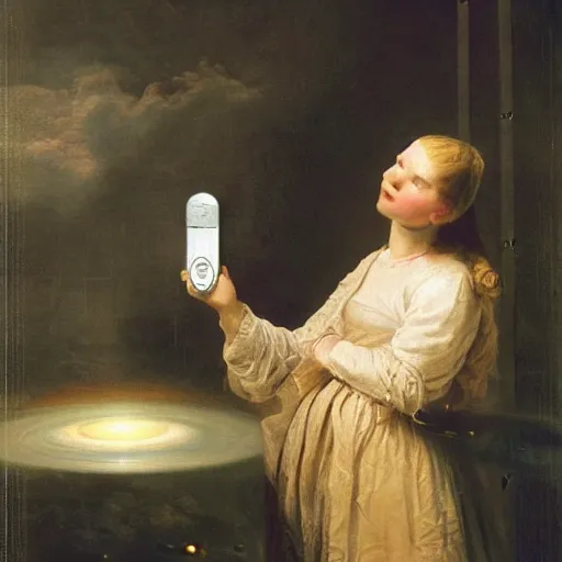 Image similar to A art installation. A rip in spacetime. Did this device in her hand open a portal to another dimension or reality?! instruction manual by Augustus Edwin Mulready curvaceous