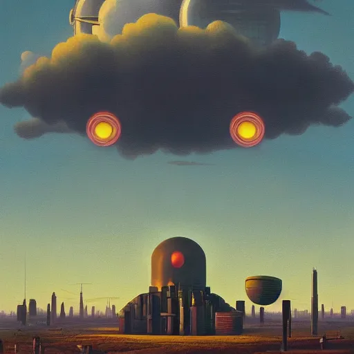 Prompt: An atompunk city with the sun shining through the clouds,in utopia by Simon Stålenhag In style of Grant Wood.hyper detailed,8K Resolution.oil on canvas