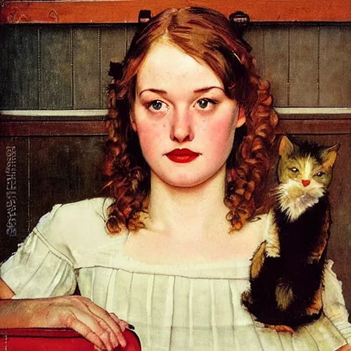 Image similar to portrait of a Kat Denning by Norman Rockwell