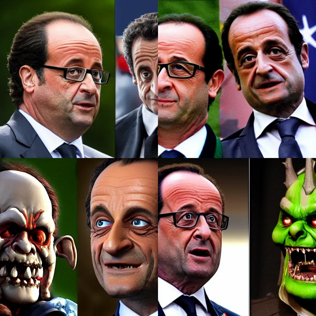 Prompt: francois hollande in the role of an orc and Nicolas Sarkozy in the role of a living dead in the style of world of warcraft, detailed