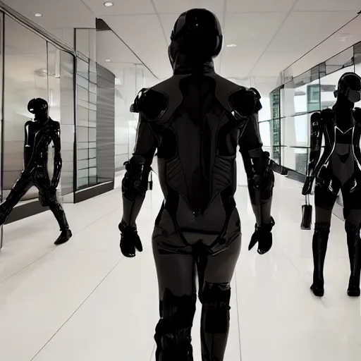 Image similar to love, diverse black cybersuits, from behind, connection rituals, wide wide angle, vivid, elaborate, highly detailed, beautiful lighting