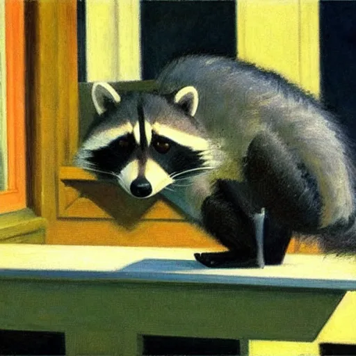 Prompt: raccoon by Edward hopper