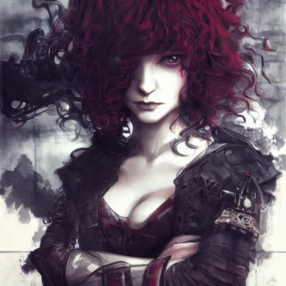 Image similar to christina hendricks goth, tankoban, 4 k, tone mapping, akihiko yoshida, james jean andrei riabovitchev marc simonetti, yoshitaka amano, long hair, curly, h. hydrochaeri