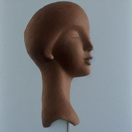 Image similar to sculpture of a woman's face in profile. She has high cheekbones, a strong jawline, and her hair is pulled back away from her face. She stares out at the viewer with a slight smile, her eyes half-lidded and her lips parted. There is a sense of calm and serenity about her. pastel red by Andrea Kowch robust