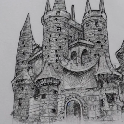 Image similar to A medieval castle, sketch, detailed, artwork by Akihiro Yamada