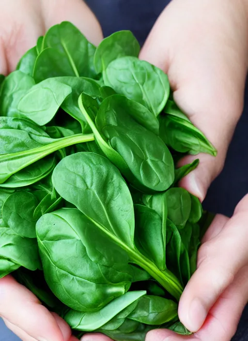 Prompt: home photo spinach in a beautiful hand