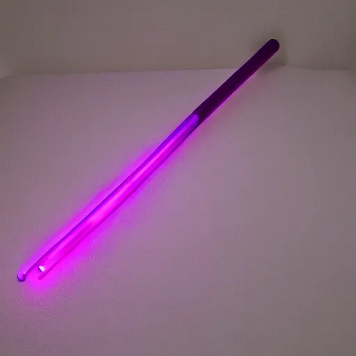 Prompt: A wand made out of pink wood shooting purple lighting.