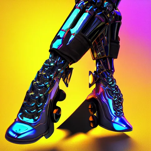 Image similar to futuristic cyber balenciaga sneakers, robot anatomy, highly detailed, 8 k, pbr, surreal, colorful, direct lighting, hyper realistic,