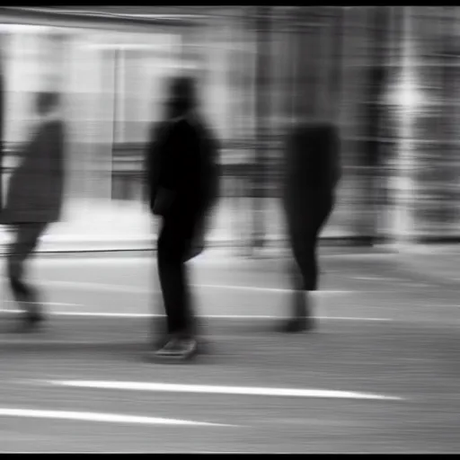 Image similar to an abstract photograph of two male shadowy figures, motion blur, 35 mm, black-and-white