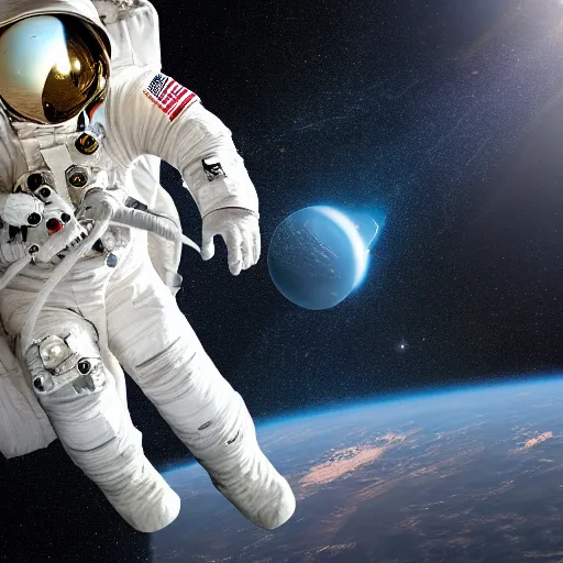 Image similar to astronaut in outer space lit from below, full body photo, 8 k