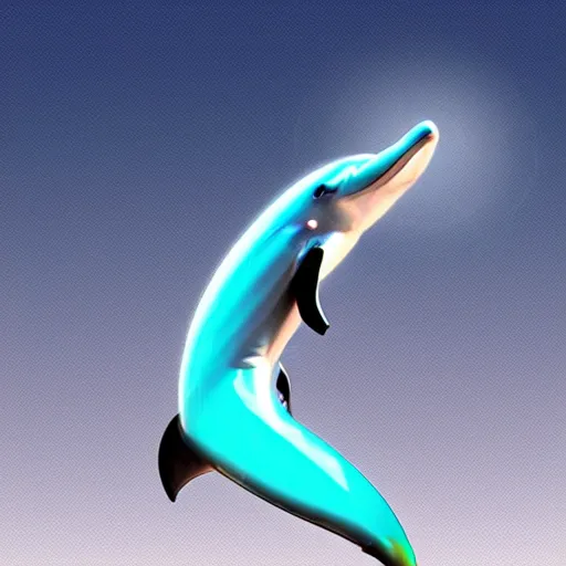 Prompt: Futuristic Dolphin-Alien with Cyborg Implants Levitating and Flying Over the Ocean, Digital Art