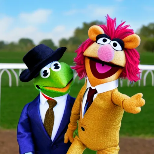 Image similar to Muppets as Jockeys horse racing