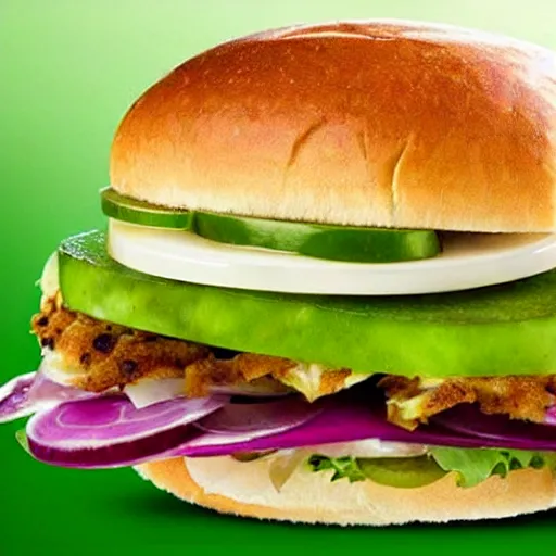 Image similar to promotional shot of the new frog sandwich from subway,