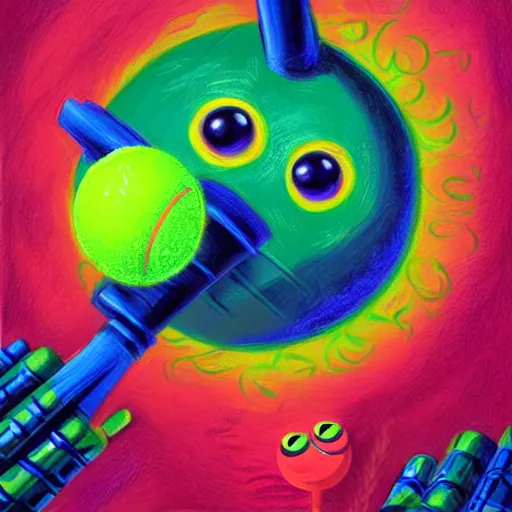 Image similar to a million tennis ball monsters, colorful, digital art, fantasy, magic, chalk, trending on artstation, ultra detailed, professional illustration by basil gogos