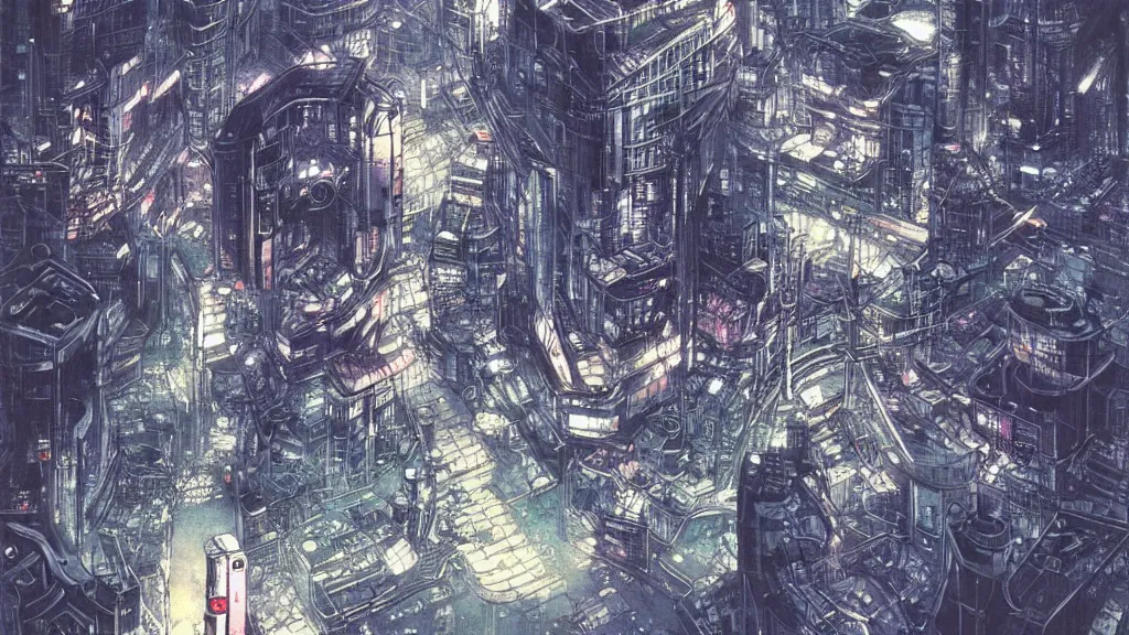 Image similar to futuristic japanese city illustration by star wars yoshitaka amano,