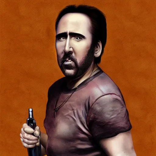 Image similar to nicolas cage with pomegranate body, caricature concept art