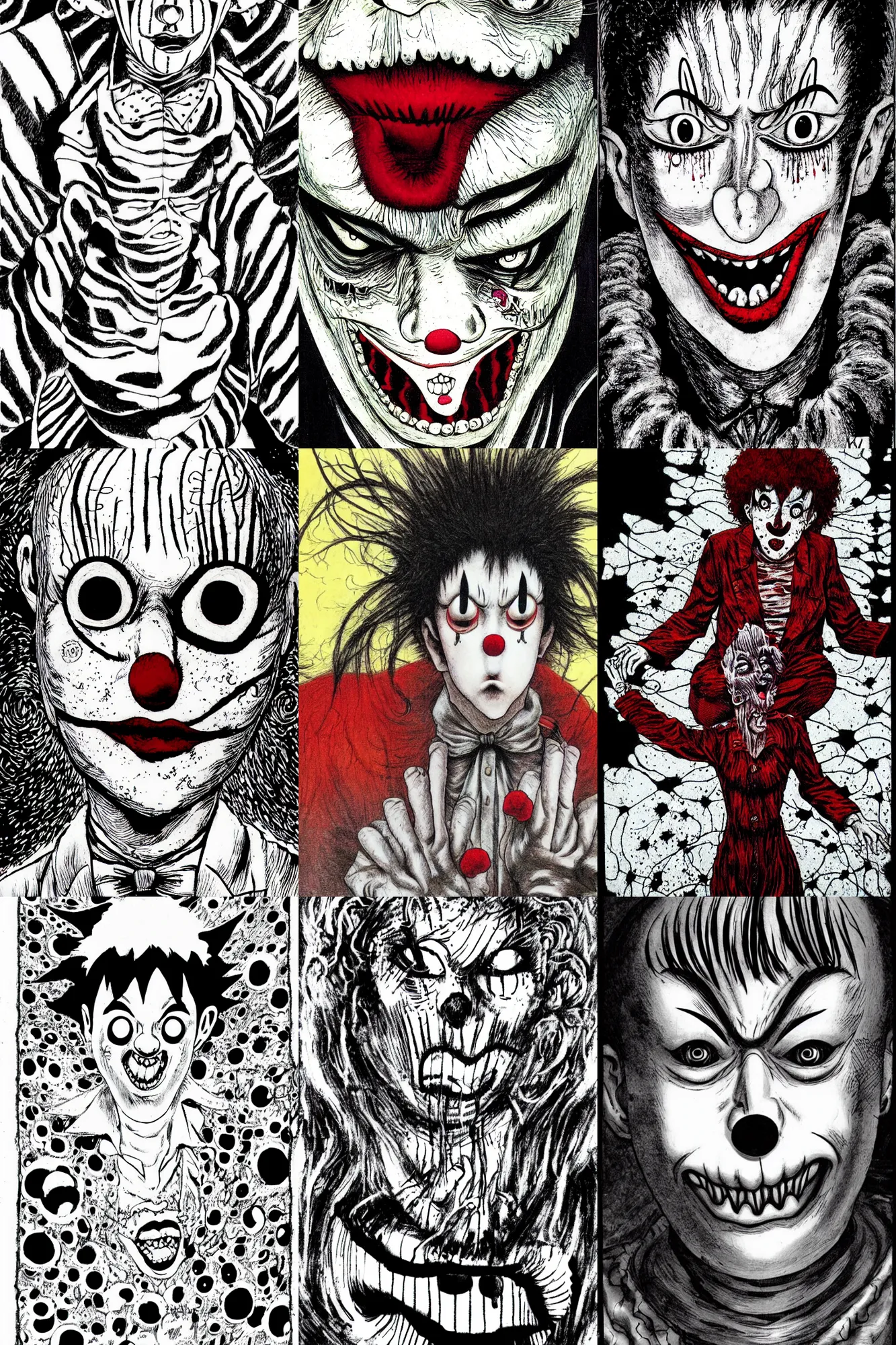 Prompt: a clown by junji ito