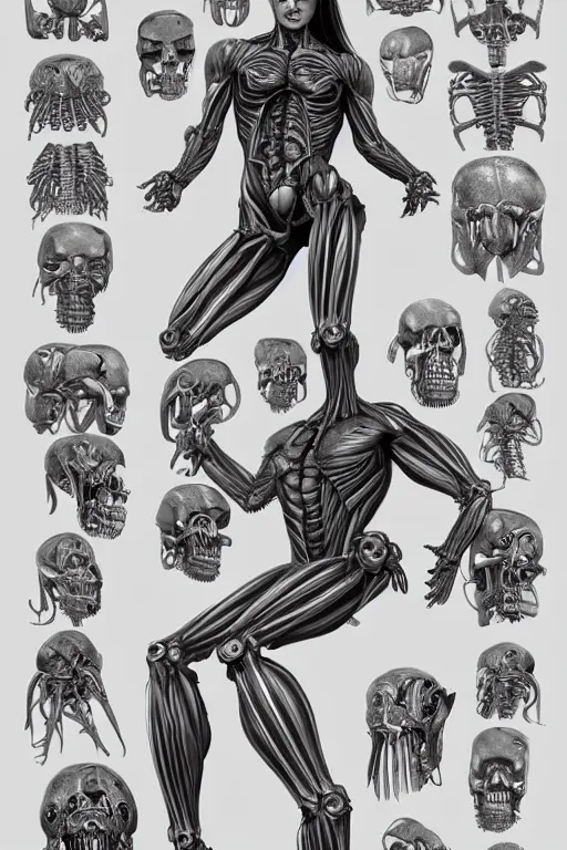 Image similar to symmetry!! full body medusa anatomy concept, medical anatomy, cybernetic limbs, gun metal grey, nano machine, muscular system reference, chrome skeleton, anatomical art, digital art, in the style of amanda lilleston, luka mivsek, bryan christie, ranjit ghosh, artstation, pinterest, deviantart, photoshop, unreal engine