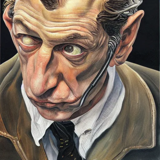 Image similar to high quality high detail painting by lucian freud, hd, portrait of batman