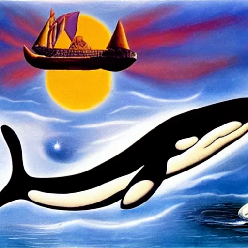 Prompt: orca flying through the cosmos, painted by Salvador Dali